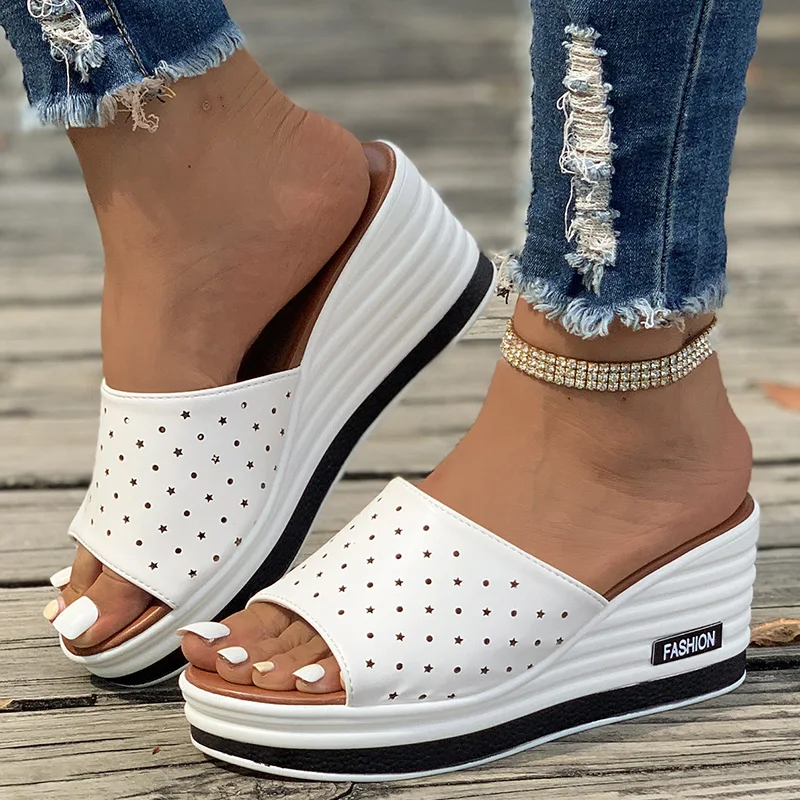 Womens High Heels Sandal Thick Bottom Casual Shoes Ladies Leisure Summer Wedges Sandals Woman Shoes Women Platform Mules Slipper