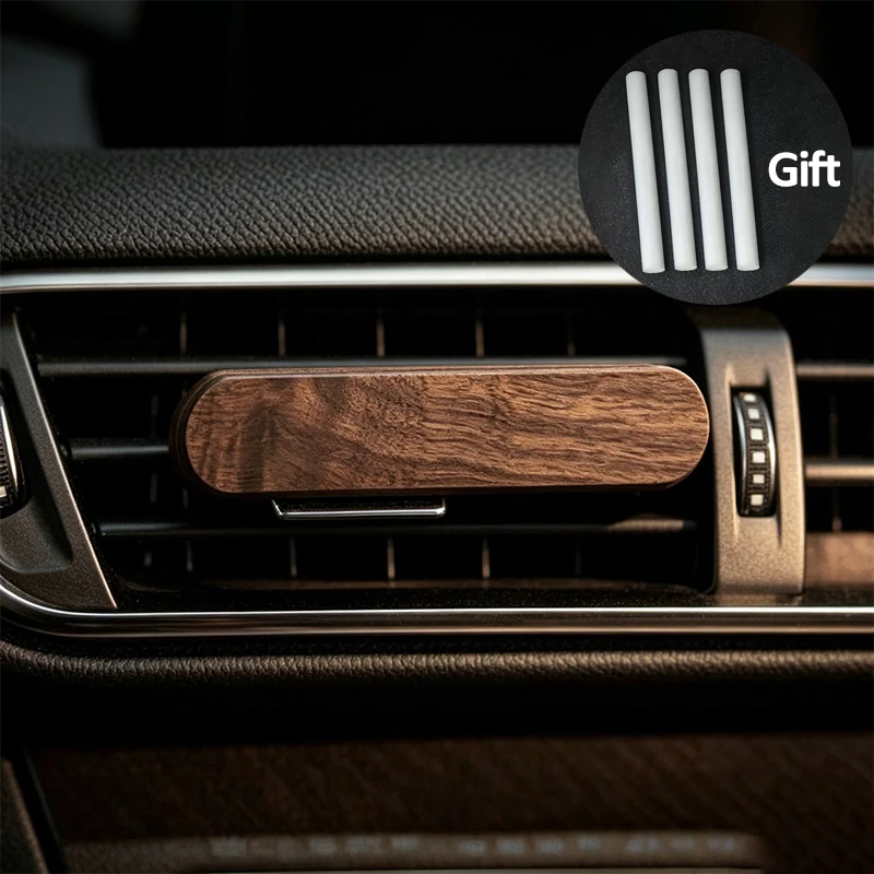 Auto Air Outlet Perfume Freshener Car Aroma Diffuser Vent Clip Wood Essential Oil Aromatherapy Holder with Fiber Diffuser Sticks