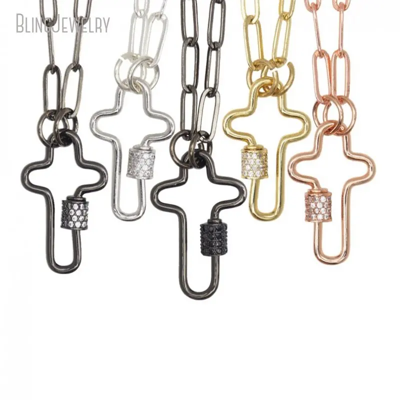 

10pcs K gold Color Paperclip Chain Choker Cut Out CROSS Lock Necklace Screw Clasp Carabiner Women Stainless Steel Jewelry