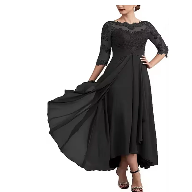 New Half Sleeves O-Neck Mother Of The Bride Dresses Lace Chiffon Backless Evening Gowns Mother of The Groom Dresses customized