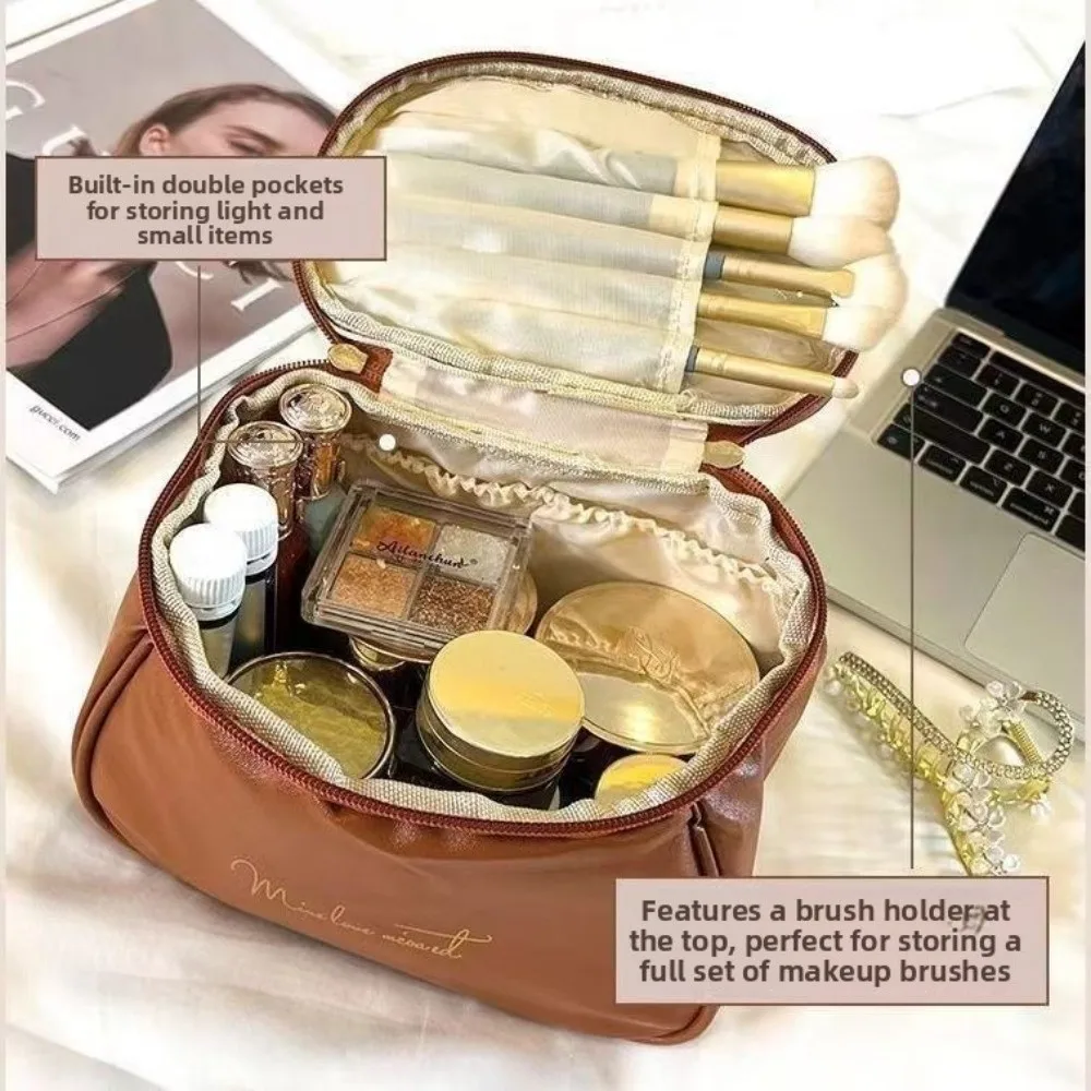New PU Leather Cosmetic Bag Large Capacity Waterproof Makeups Handbag Multi-pocket Multi-Functional Travel Hangbag Women Use