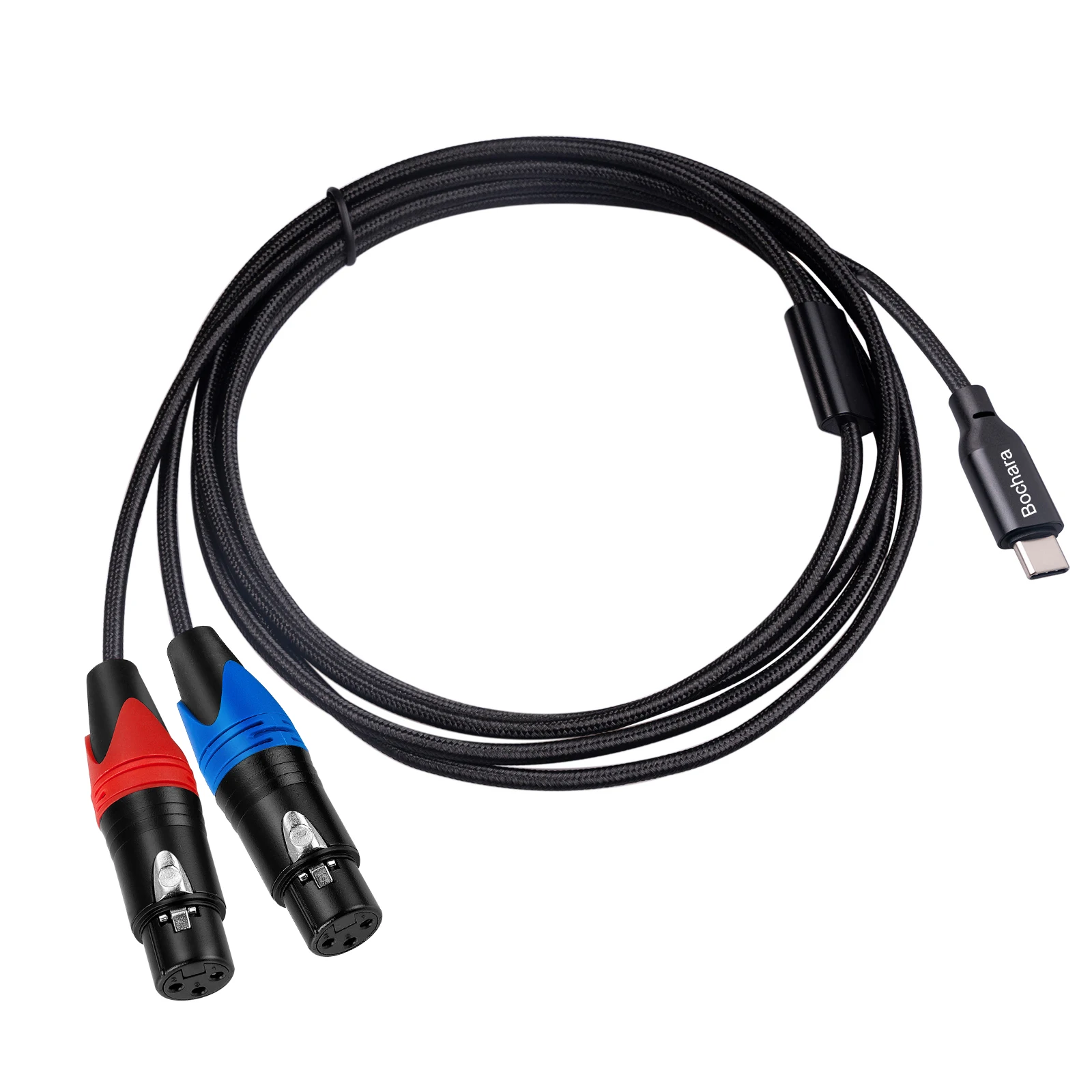 Bochara Braided Type C to Dual XLR Female Output Cable OFC Audio Built in IC Chipset Dual Shielded For Speakers