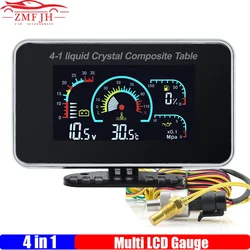 4 In 1 LCD Gauge Water Temperature+Oil Pressure+Fuel Level Gauge+Voltmeter with Sensor 1/8NPT for Universal Truck Car 12V24V