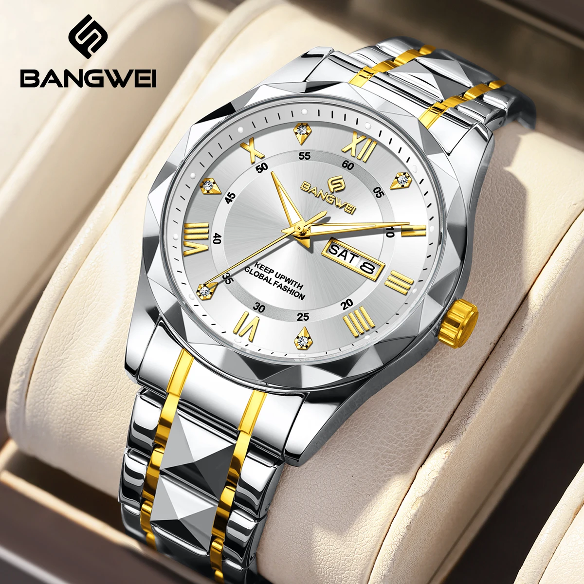

BANGWEI Men's watches simple week calendar Men's Fashion sports waterproof luminous clock quartz watches for men reloj hommes