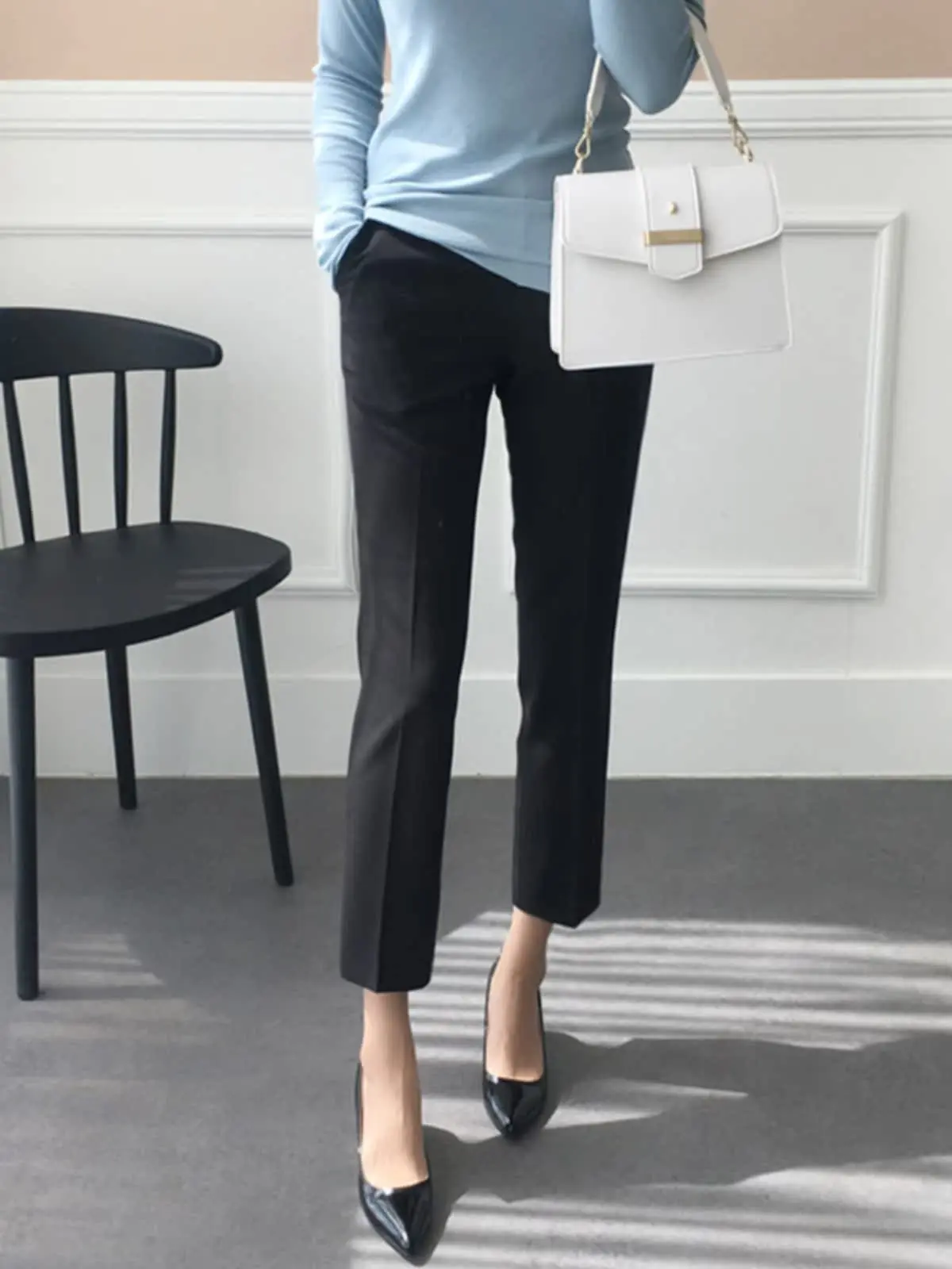 

Black Women's Spring New Style Drapey High Waist Straight Leg Commuter Pants Slim Fit Casual Trousers Korean Style