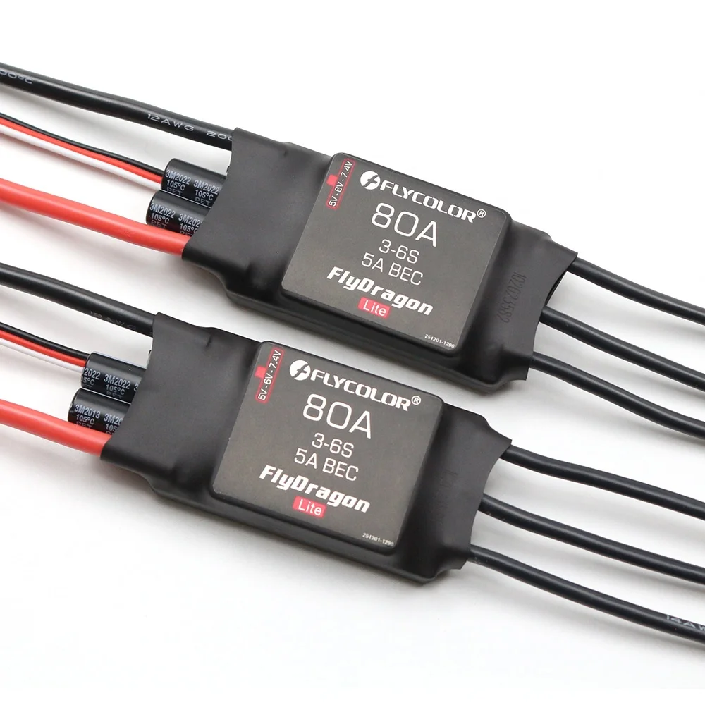

Flycolor FlyDragon Lite 3S-6S 60A/80A Бесщеточный регулятор скорости для радиоуправляемого самолета 5 В/6 В/7,4 В 5 А Регулируемый BEC