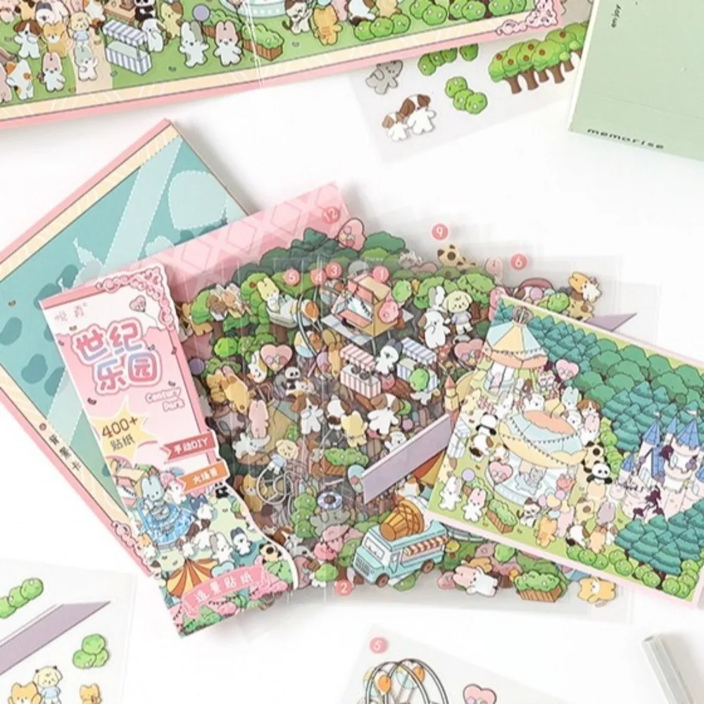 New PET 3D Landscape Sticker Four Seasons Town Century Park Miniature Stickers 3D Stacking Pocket Sticker Book