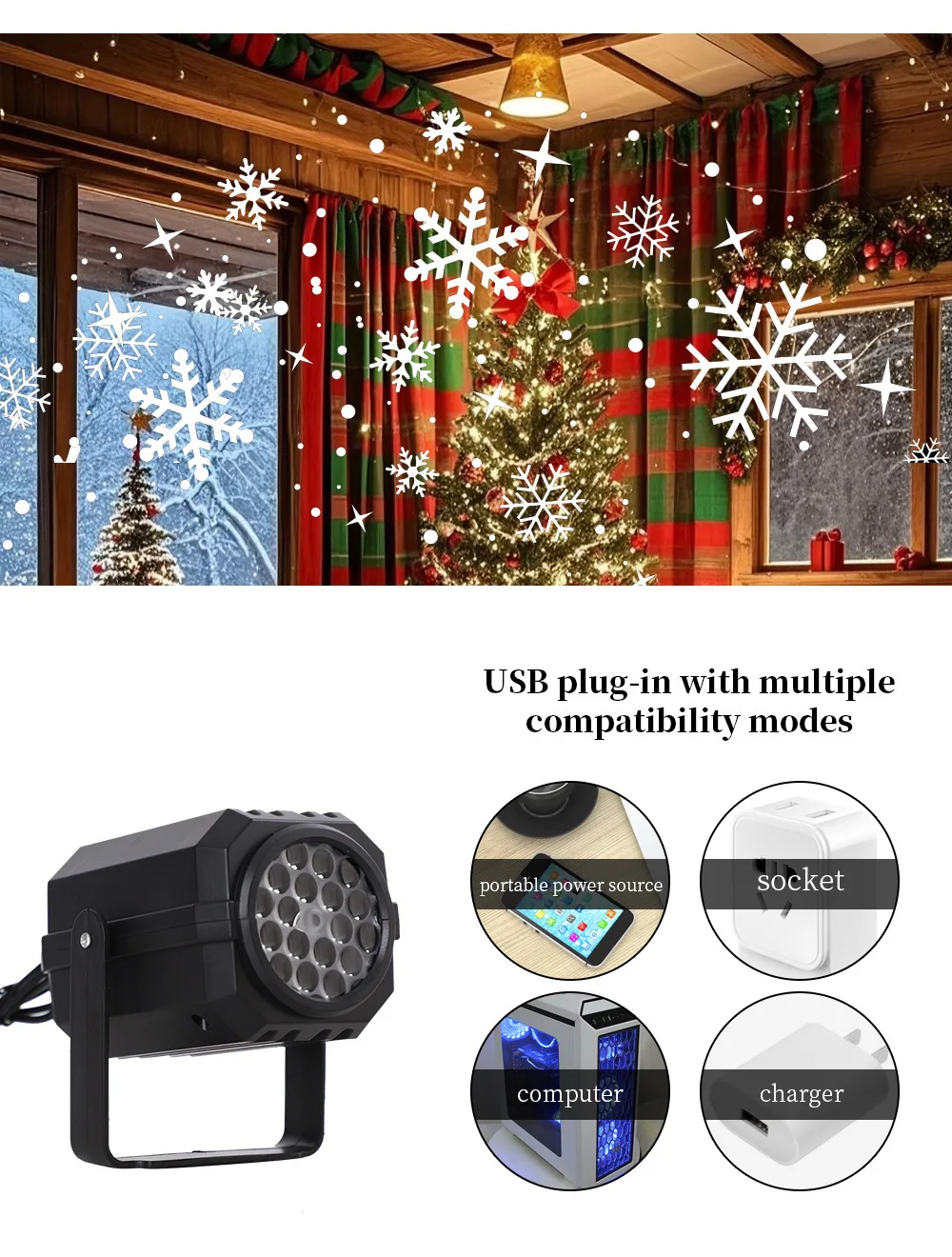 ไฟโปรเจคเตอร์ฮาโลวีนคริสต์มาส ใช้พลังงานจาก USB 5V ไฟ LED ลายเกล็ดหิมะ สำหรับตกแต่งบ้าน งานปาร์ตี้ แสงไฟสร้างบรรยากาศเทศกาล