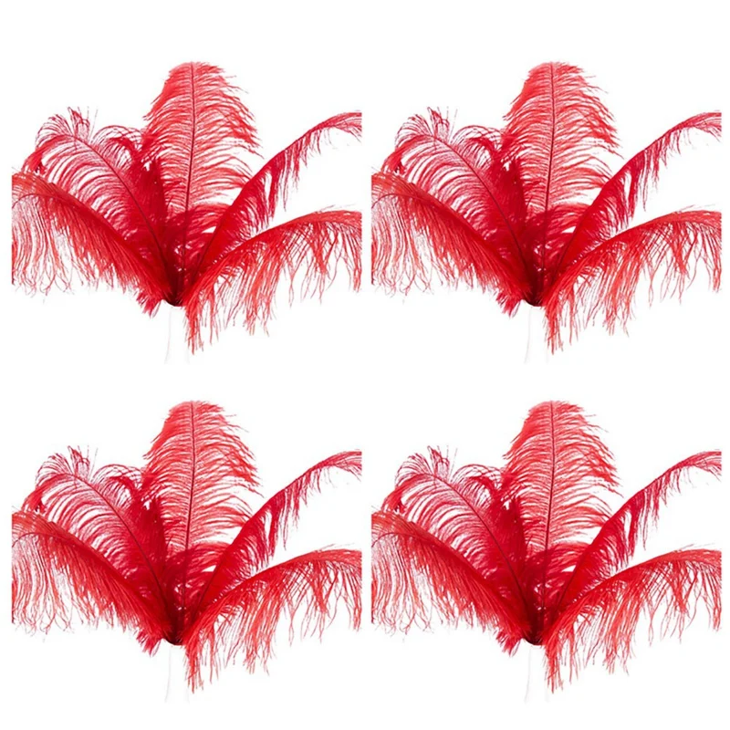 Plumes d'autruche naturelles pour décoration de fête de mariage, rouge, 20-25cm, 20 pièces