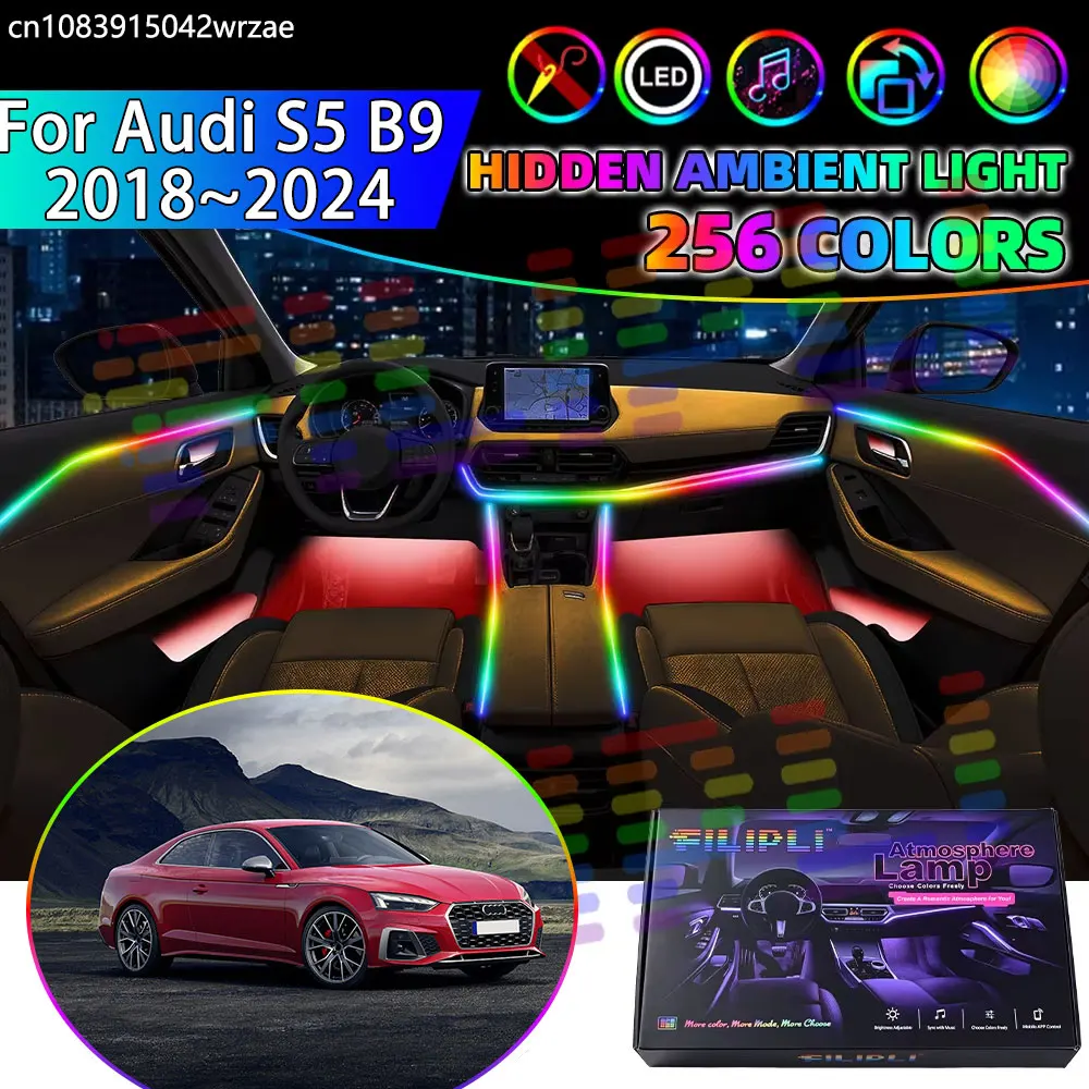 For Audi S5 2018~2024 2019 2020 RGB Car Interior Ambient Lights Strips Breathing Lighting Kit App Control LED strips Auto Parts