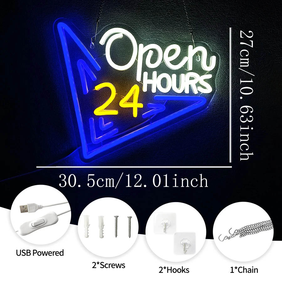 24 Hours Neon Sign Light Up Le - Decor Lighting Opening Hours ulasan dan harga