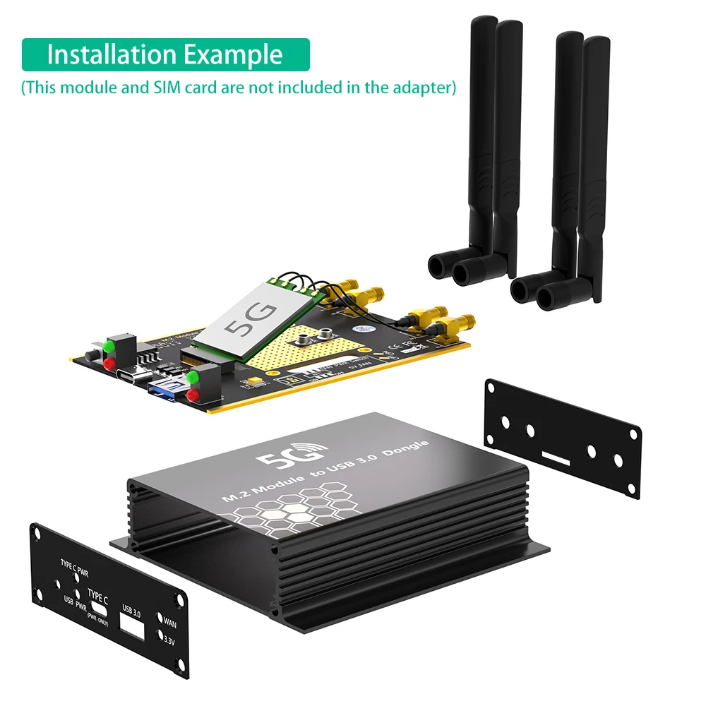 NGFF(M.2) 4G/5G Module to USB 3.0 Adapter with auxiliary power