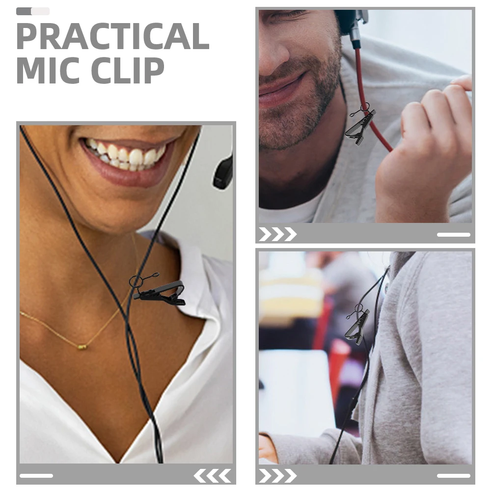 

5pcs Microphone Lavalier Clip Adjustable Holder Iron Clamp 7.5mm Black Collar Replacement Durable Easy Install Portable Video