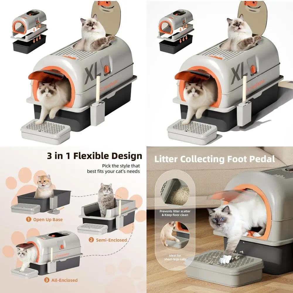 

Очень большой закрытый лоток для кошек с входом спереди и выходом сверху, XL, из антипригарного металла, с контролем запаха, защита от протеканий, серый