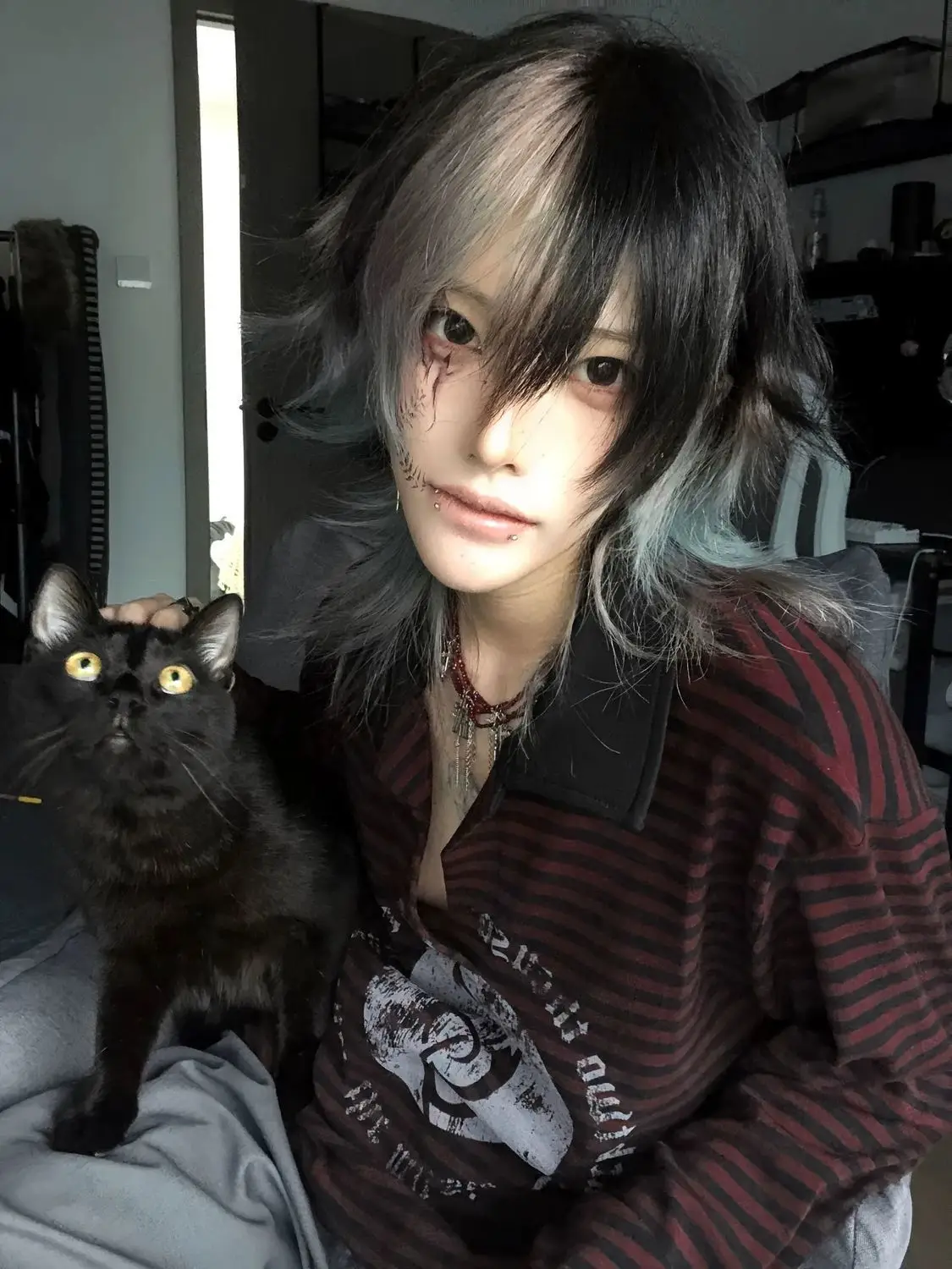 Polo T-shirt Y2k vêtements japonais années 90 Goth Punk Vintage Harajuku manches longues rayure imprimé Streetwear Grunge hiver Emo Tee Chic