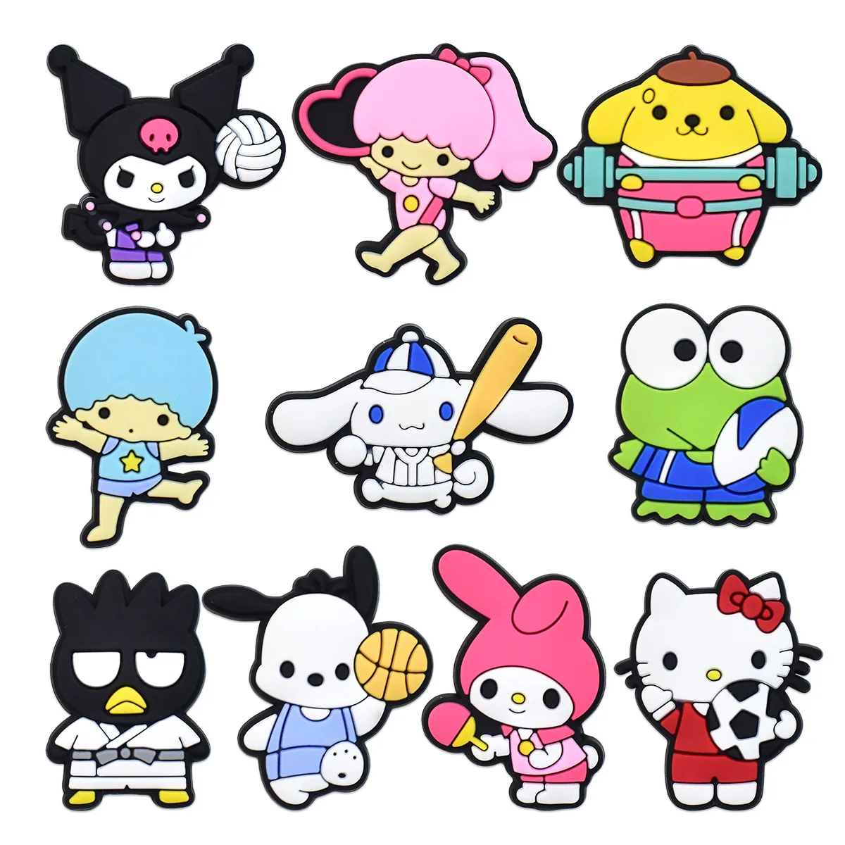 10Pcs set cartoon Sports PVC Shoe Charms Detachable Garden Hole Shoe Decor Kitty Kuromi Melody design DIY Shoe Accessories
