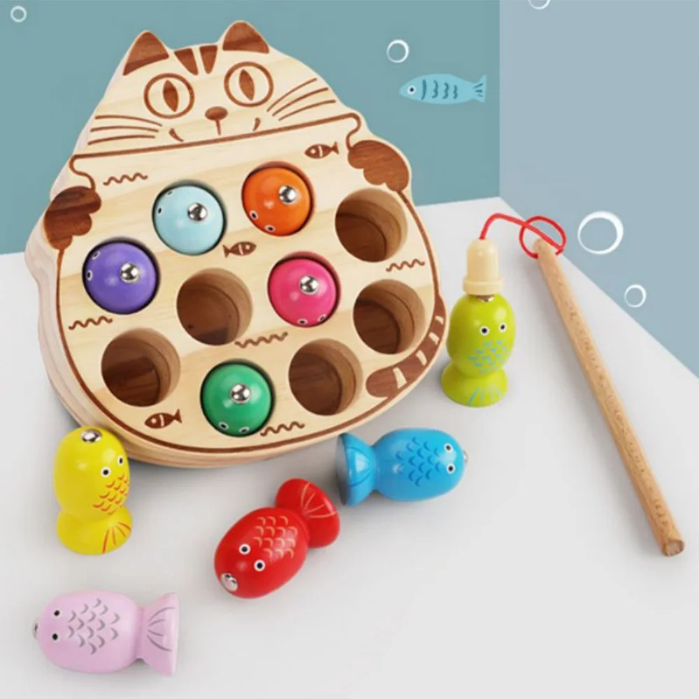 Children\'s Wooden Fishing Toys Magnetic Fishing Game Montessori Intellectual Playsets Fine Motor Skills Training Boys Girls Gift