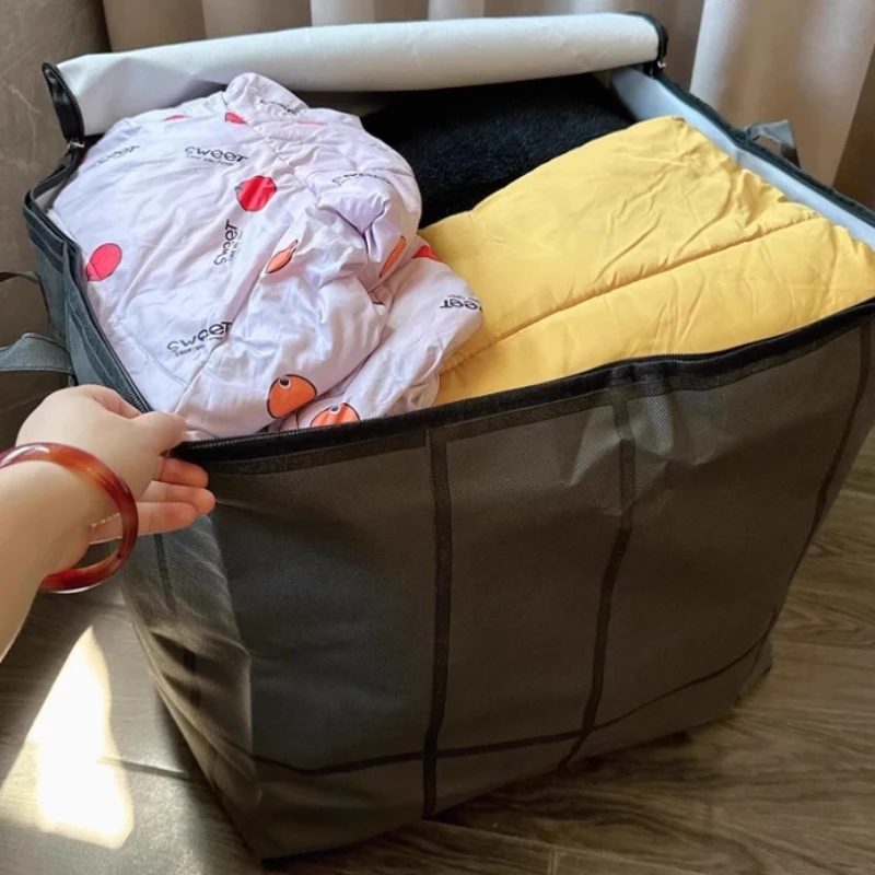 Stoff-Aufbewahrungstasche mit großem Fassungsvermögen, Reißverschluss und Griffen – für Decken, Blätter, Kleidung und Unterwäsche – ideal für Zuhause, Wäschekorb – Detail 7