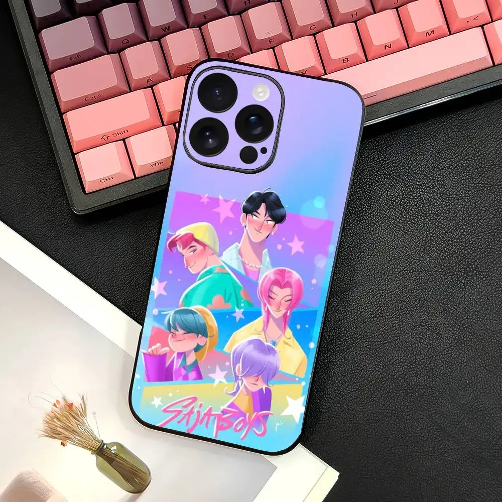 حافظة هاتف Saja Boys KPopS D-Demon H-Hunters لهاتف iPhone 13-16 Plus Pro Max من الساتان اللامع الملون