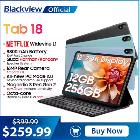 Blackview Tab 18 Tablet PC 12'' 2.4K FHD+Display Helio G99 8GB RAM 256GB ROM, Netflix Widevine L1, 8800mAh Battery 33W