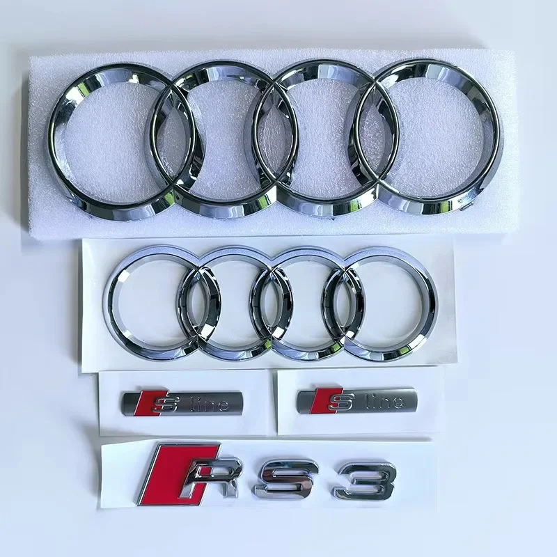 AUDI RS3 2016-2020 Sline Emblem 4-Ring logo ABS Black Silver Car Hood Front Grill Emblem Rear Trunk Badge Sticker