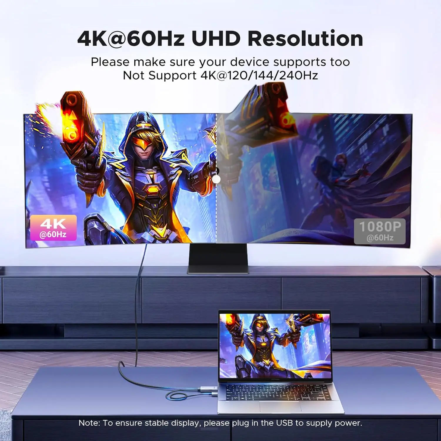 UGREEN Active HD-MI to DisplayPort Male Unidirectional C  le with USB Powered 4K60Hz 1080P120Hz HD-MI to DP Display