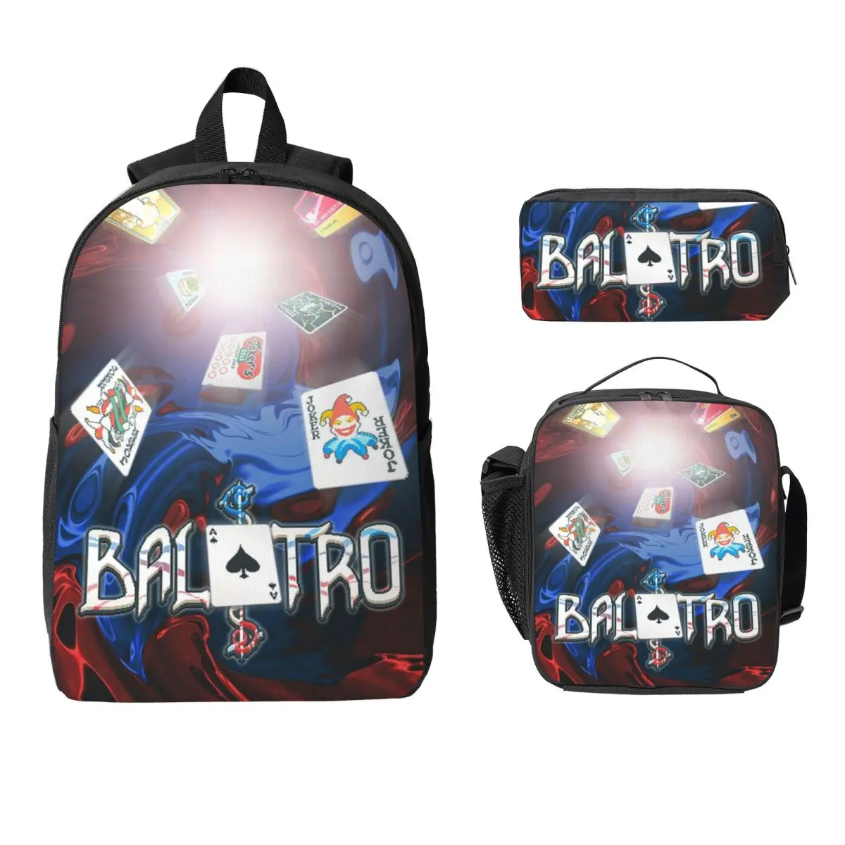 3Pcs Balatro Video Game Backpack Set for Girls Boys Pen Bags Bookbag Sets with Lunch Box For Primary School Students Knapsack