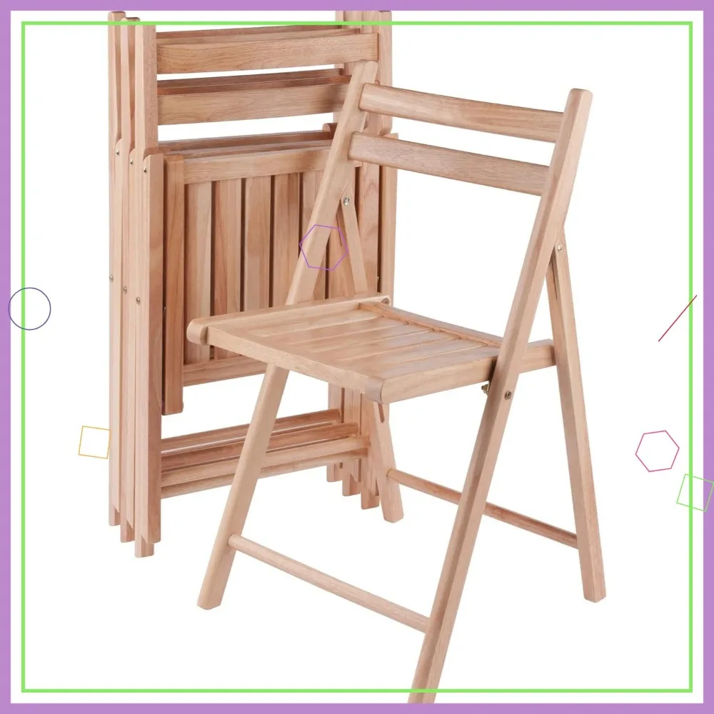

Natural Folding Chair Set of 4, No Assembly Needed, Compact & Portable for Indoor/Outdoor Use