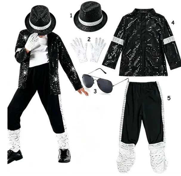 2026 80s 90s Hip Hop Michael Jackson 5 Costume Boys Superstar Singer Outfit Halloween Carnival Stage Dance Cosplay Party Wear view 4