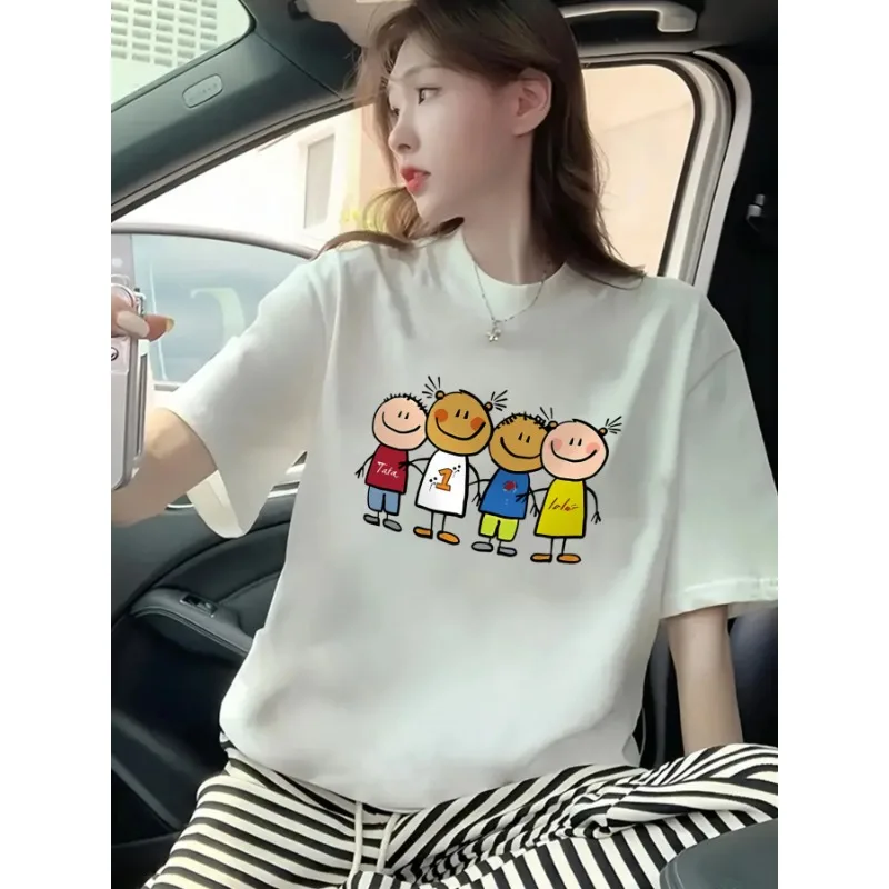 

Cute Cartoon Women Printed T-Shirts Round Neck Short Sleeve Relaxed Styles Comfortable Women‘s Fashion Summer Casual Tops