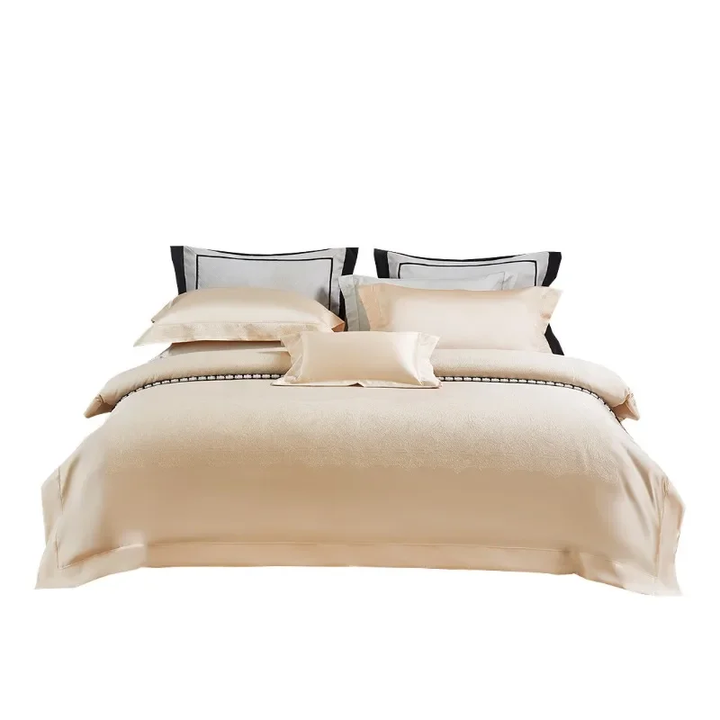 High-precision yarn-dyed jacquard bed cover four-piece set of long-staple cotton light luxury high-end bedding