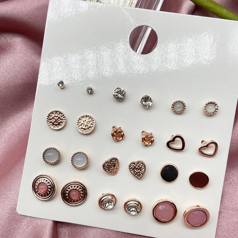 12Pairs Ladies Ear Studs Baroque Design Hypoallergenic Skin Friendly Elegant Chic Stud Earrings for Banquet Selfie Date