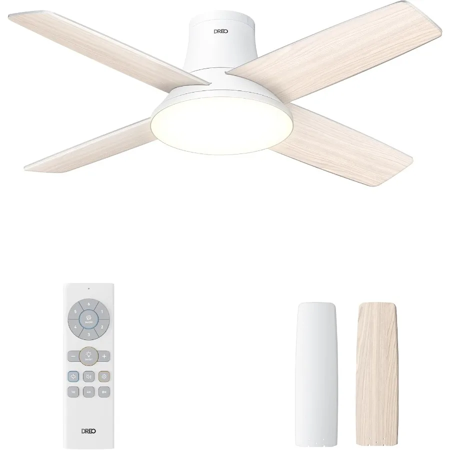 Ceiling Fans with Lights and Remote 44 inch Low Profile White Ceiling Fan Reversible 5CCT 6Level Dimmable 6 Speeds Bedroom Ceil