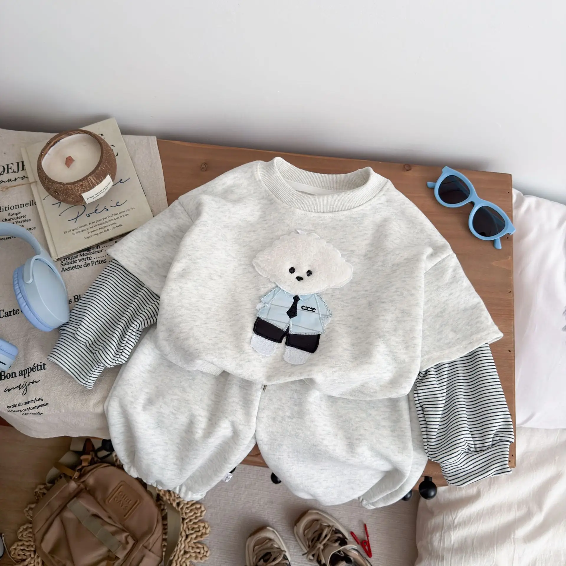 2PCS/Set Autumn Boys Round Neck Long Sleeve T-shirt+Pants Girls Casual Clothes Set