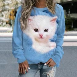 Kawaii Cat 3d Print O-Neck Hoodie Women Fashion Street Graphic Hoodies Women Sweats Coat Sports Clothes Femme Sudadera Lady Top