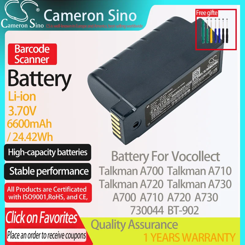 

CameronSino Battery for Vocollect Talkman A700 A710 A720 A730 fits Vocollect 730044 BT-902 Barcode Scanner battery 6600mAh 3.70V
