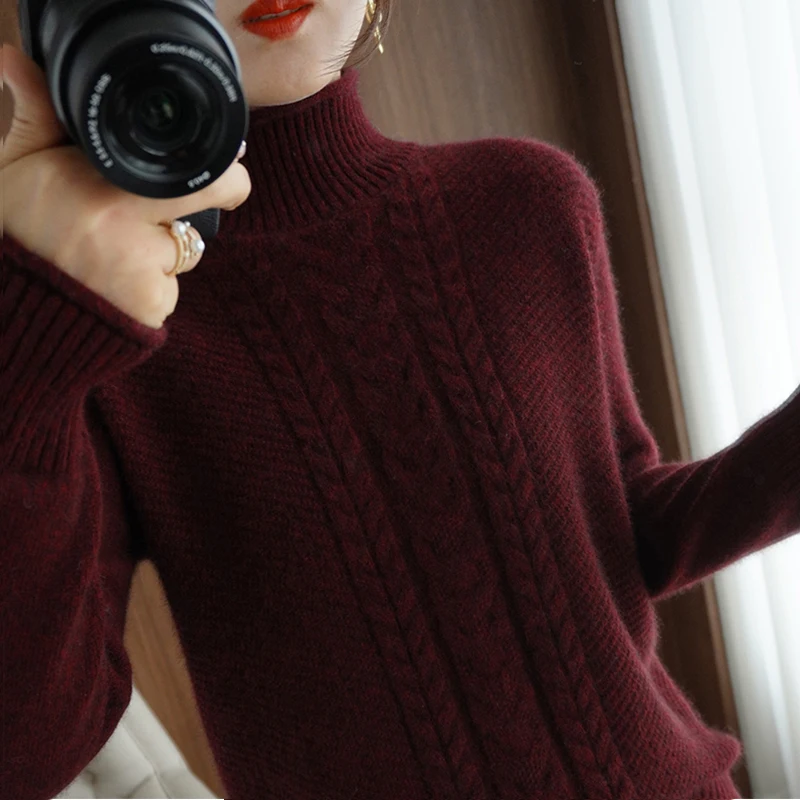 

Mock Neck Sweater Women Winter Thick Warm Lined Knit Pullover Warm Soft Knitwear Jumper Slim Pullover Long Sleeve Tops R204