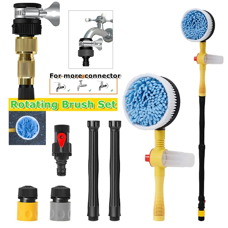 Portable Long Handle Car Cleaning Brush 360 Degree Automatic Foam Rotary Car Wash Brush Kit Microfiber Wash Mop Cleaning Tools