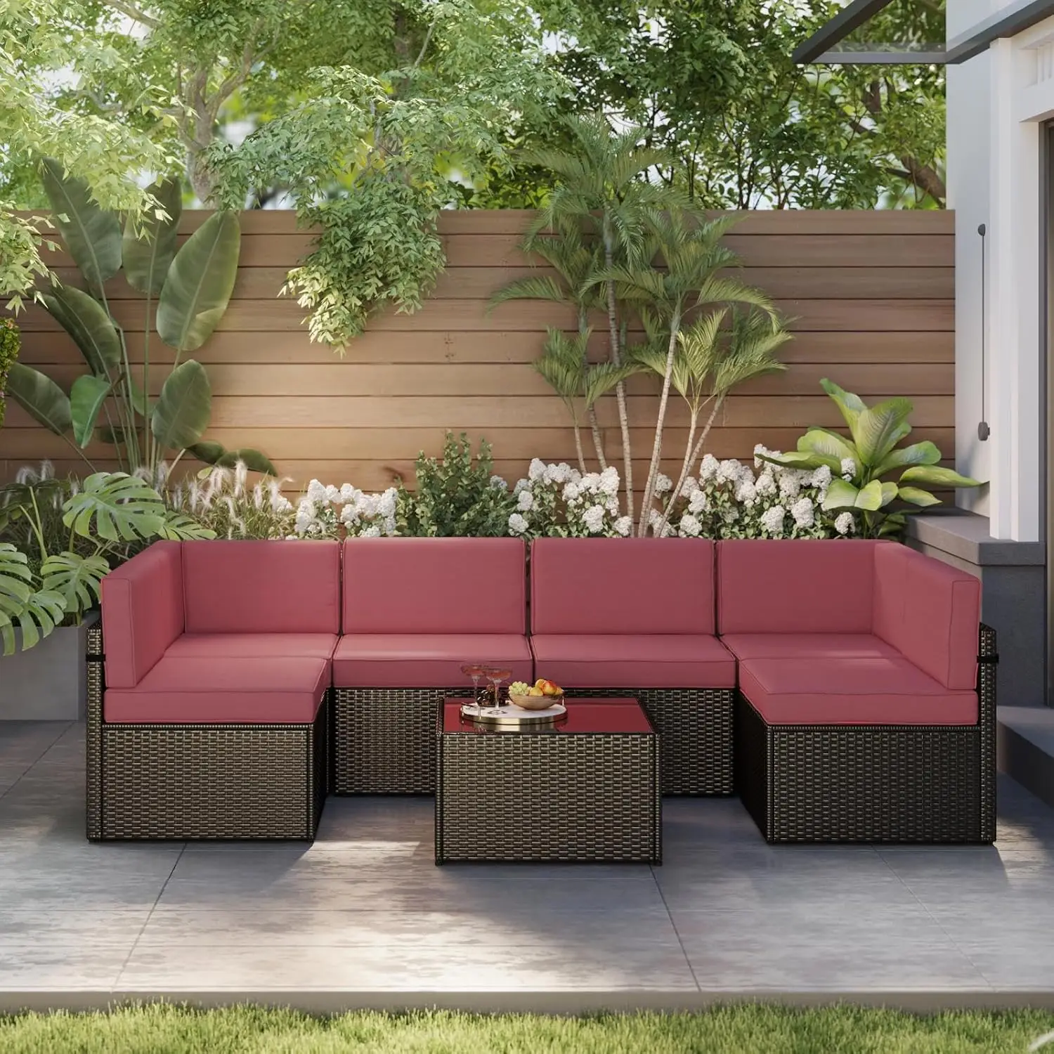 

Pcs Patio Furniture Sets, Patio Sectional Sofas, All-Weather Black PE Wicker Outdoor Couch Patio Seating