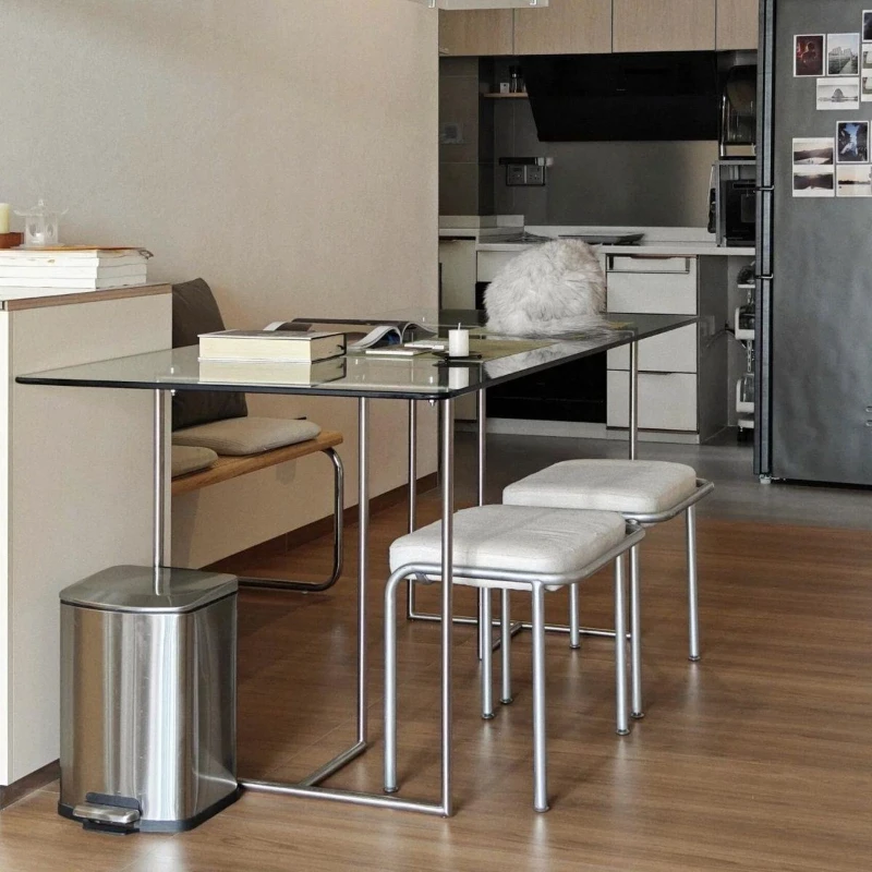 Small Apartment Glass Dining Table for Home, Minimalist Italian Light Luxury, High-End Designer Office