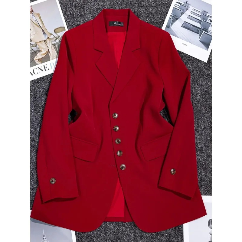 Blazer imbibé à manches longues pour femmes, manteau à boutonnage simple, rouge, noir, violet, veste formelle pour dames de bureau, vêtements de travail féminins, mode