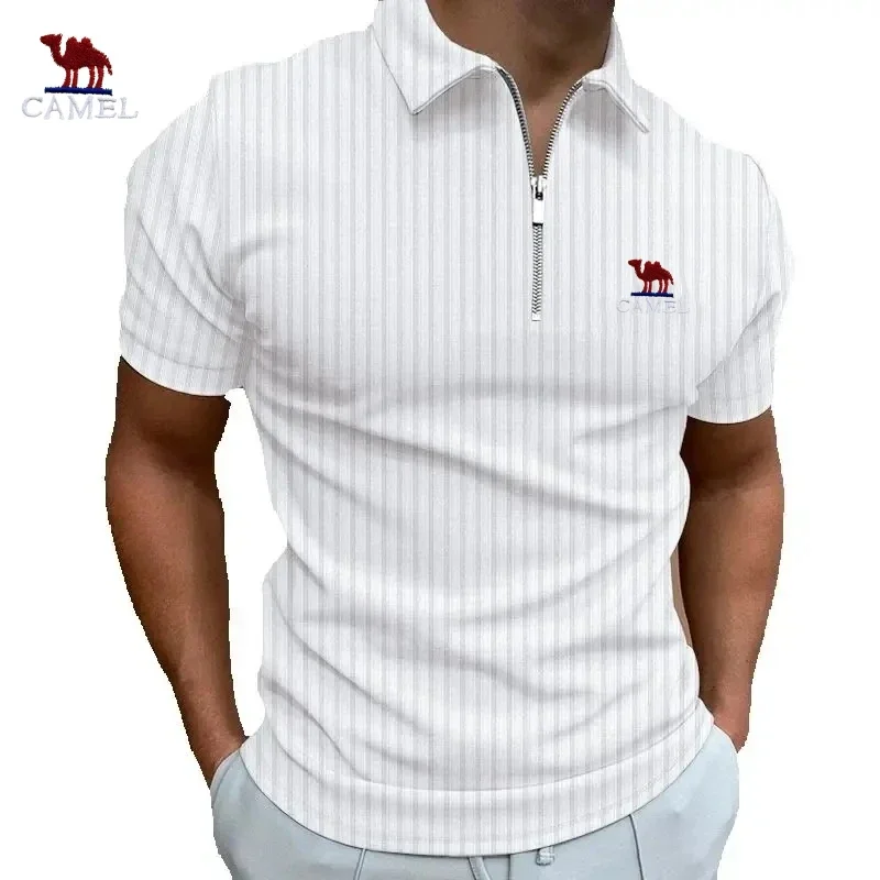 

Men's High-quality Embroidered Striped Short Sleeved Polo Shirt for Summer Fashion, Casual, Breathable and Cool Top