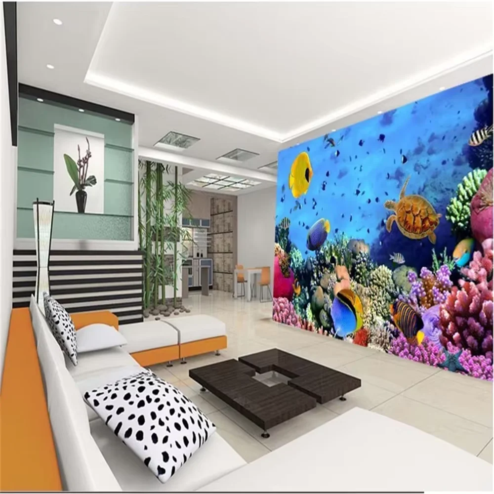 custom mural wallpaper Color living room underwater world tropical fish restaurant murals hotel bar backdrop 3d home decoration