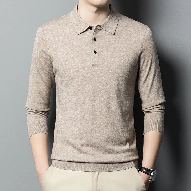 

Spring and Autumn Solid Color Woolen Sweater Men's Thin Sweater Flip Collar Long Sleeve Knitted Sweater Casual Base POLO Collars