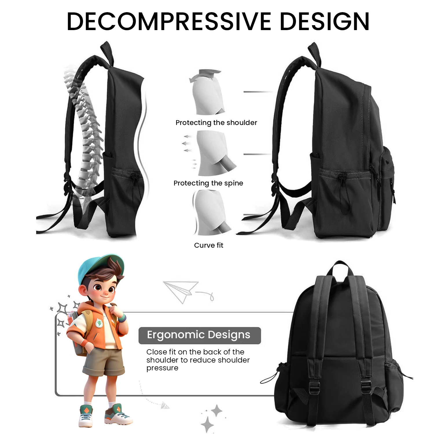 Sac à dos étanche multi-poches pour hommes et femmes, sac à dos décontracté pour documents solides, compartiment pour ordinateur portable, petit sac à dos de voyage pour ordinateur portable