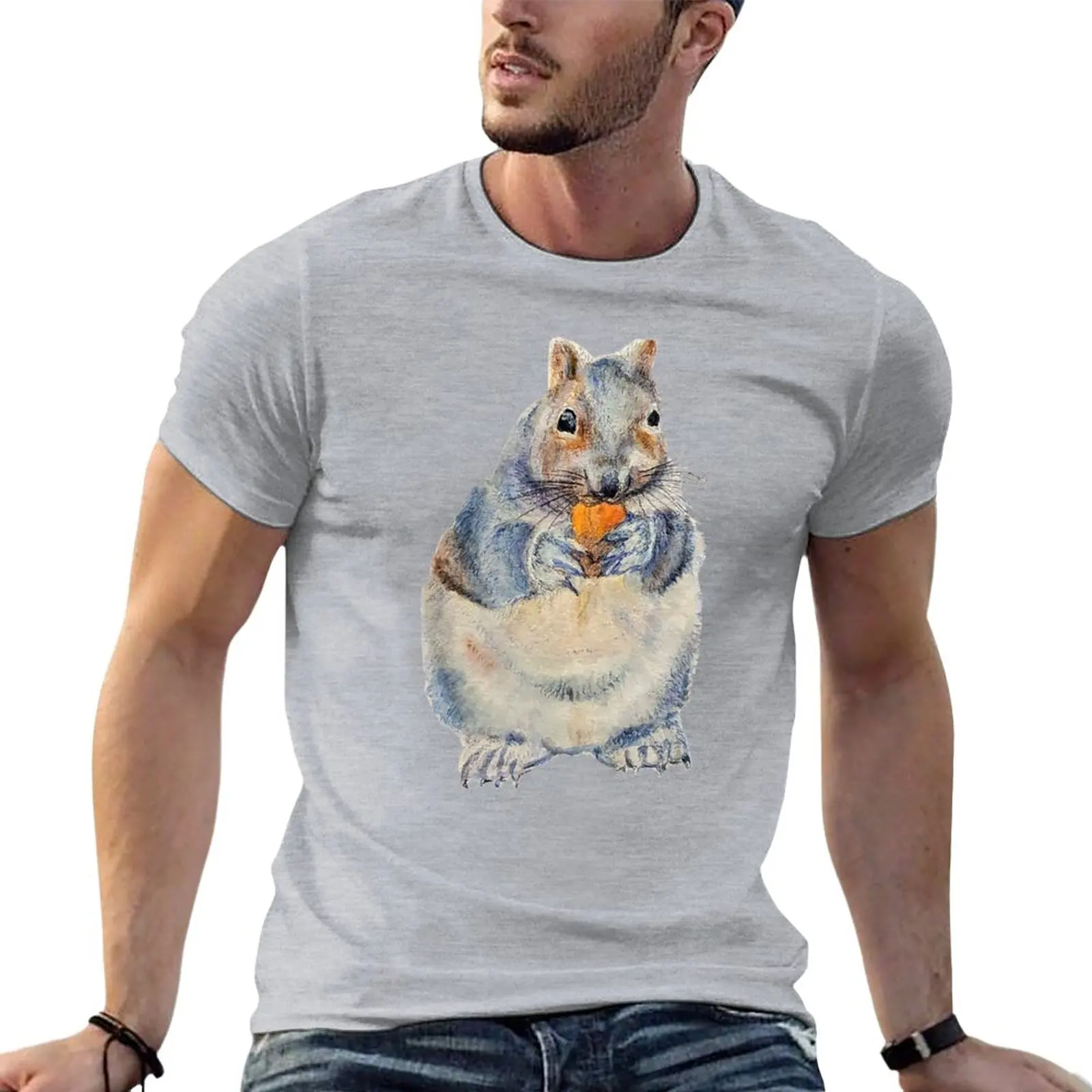 Hungry Squirrel Preparing for Winter, Mixed Media T-Shirt customized t shirts tops plain t-shirt plain black t shirts men