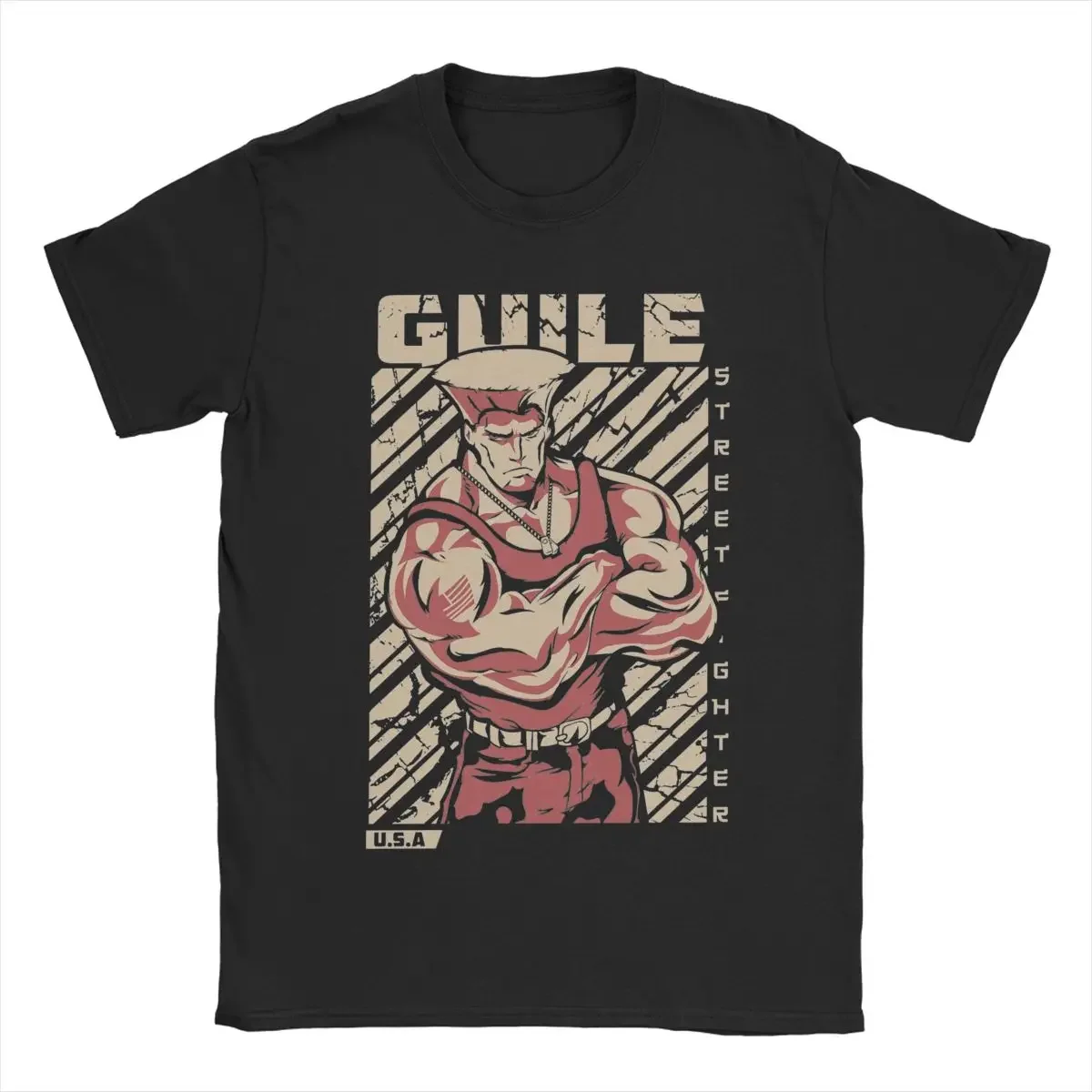 Game Funny Tee Shirt Short Sleeve Crew Neck T-Shirts Cotton Plus Size Tops Guile Streets Fighters Men T Shirt  graphic oversized