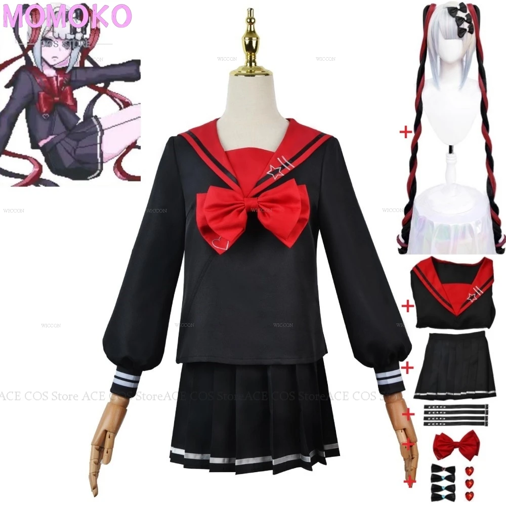 Game Rain KAngel Ame Fallen Jiraikai Angel NEEDY GIRL OVERDOSE Cosplay Costume Wig Jirai kei Black Sailor Uniform Halloween Suit