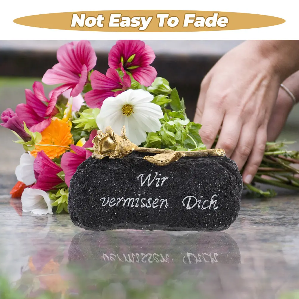 2Pcs Resin Craft Deceased Memorial Tombstone Decorative Mourning Prop for Outdoor Garden Lawn Cemetery Relatives Mourning