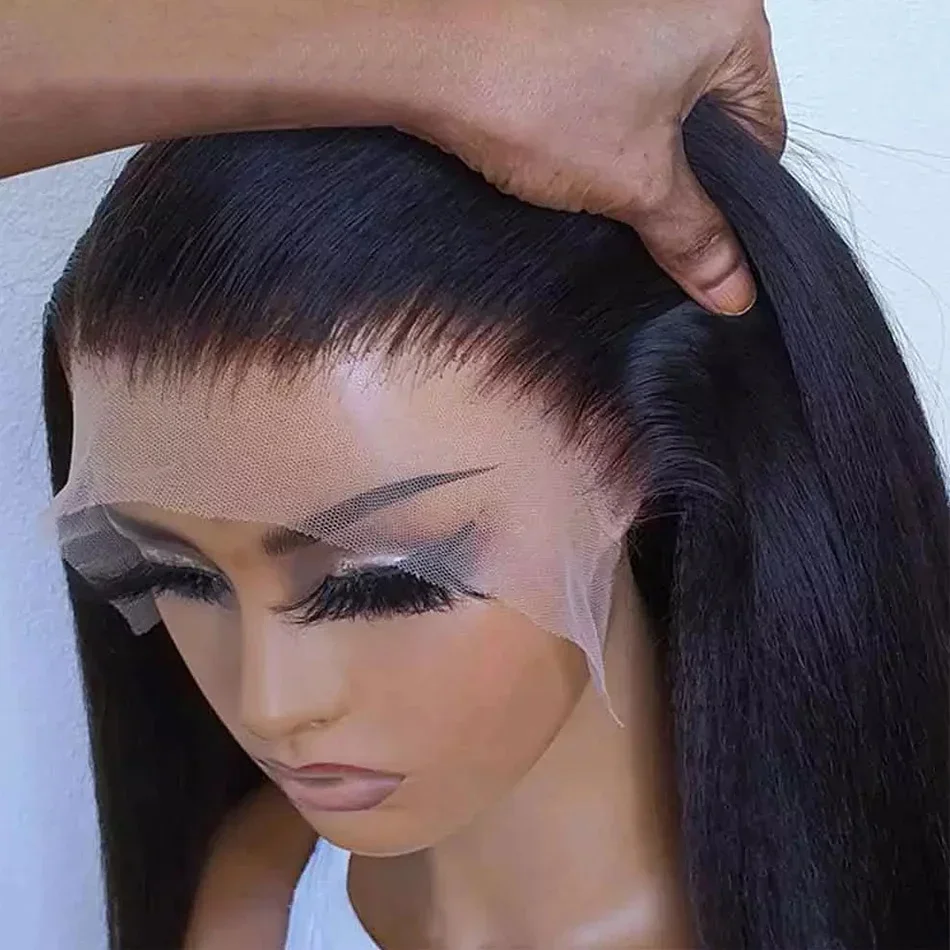 

Парик из натуральных волос 13x4 Yaki Straight с прямым кружевным фронтом, с рваными концами и детским эффектом, осветленные рваные прямые волосы, HD кружевной фронтальный парик для женщин